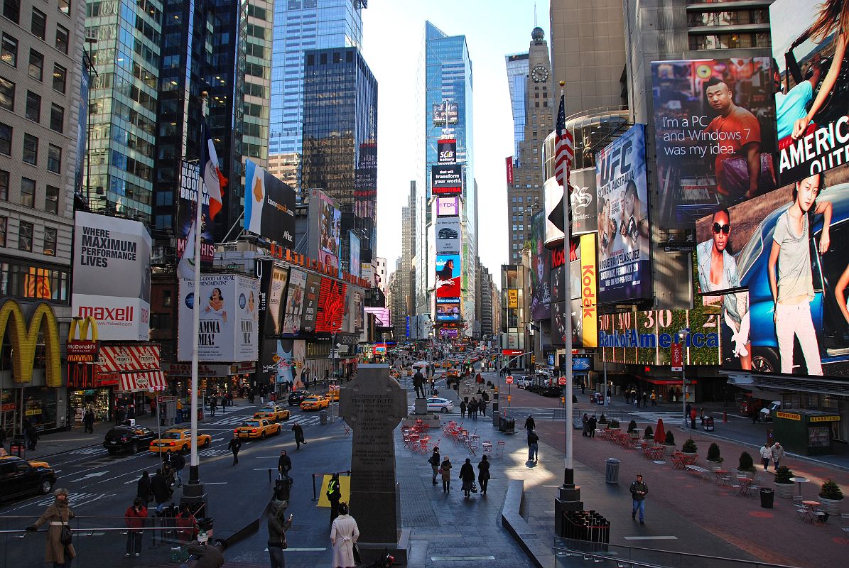 New York City Times Square Day Time 05 View South To 1 Times Square From Top Of Red Stairs